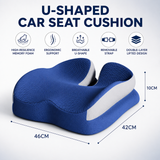 Blue Ergonomic U-Shaped Double-Layer Raised Car Seat Cushion with Breathable Cover and Buckle Straps - High Elasticity Memory Foam Driver Cushion, Coccyx Relief & Posture Improval