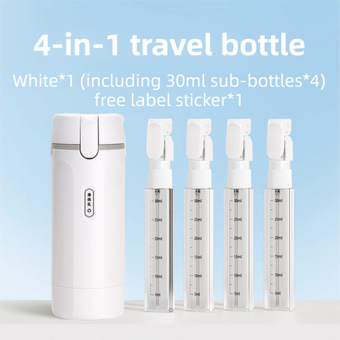 4-in-1 White Compact Travel Cosmetic Dispenser Bottle - 4 x 30ml Refillable Pump Toiletries Containers, Lockable & Leakproof Design, Space-Saving & Free Labels for Shampoo Lotion Cream Perfume In Australia - Darrahopens