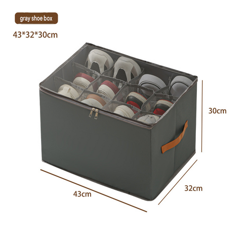 Gray Foldable Shoe Storage Box with Dustproof Clear Top Window, 12 Grid Dividers & Handle - Moisture Resistant Oxford Shoe Organizer, Free Installation and Compact for Closet Bedroom Home Storage In Australia - Darrahopens