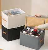 Gray Foldable Shoe Storage Box with Dustproof Clear Top Window, 12 Grid Dividers & Handle - Moisture Resistant Oxford Shoe Organizer, Free Installation and Compact for Closet Bedroom Home Storage