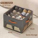 Gray Foldable Shoe Storage Box with Dustproof Clear Top Window, 16 Grid Dividers, Sock Pockets & Handle - Moisture Resistant Oxford Shoe Organizer, Free Installation and Compact for Closet Bedroom Home Storage In Australia - Darrahopens