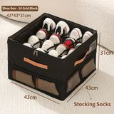 Black Foldable Shoe Storage Box with Dustproof Clear Top Window, 16 Grid Dividers, Sock Pockets & Handle - Moisture Resistant Oxford Shoe Organizer, Free Installation and Compact for Closet Bedroom Home Storage In Australia - Darrahopens