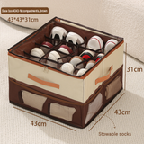 Beige and Coffee Foldable Shoe Storage Box with Dustproof Clear Top Window, 16 Grid Dividers, Sock Pockets & Handle - Moisture Resistant Oxford Shoe Organizer, Free Installation and Compact for Closet Bedroom Home Storage In Australia - Darrahopens