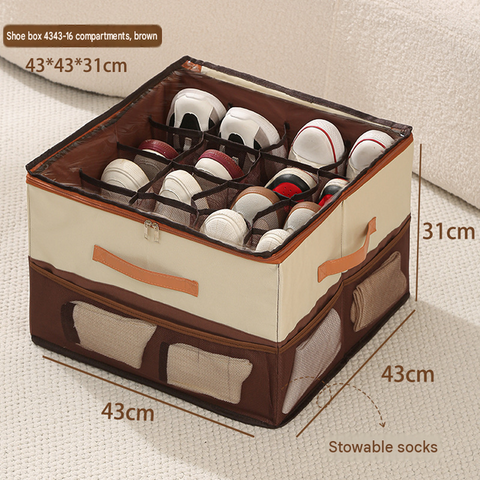Beige and Coffee Foldable Shoe Storage Box with Dustproof Clear Top Window, 16 Grid Dividers, Sock Pockets & Handle - Moisture Resistant Oxford Shoe Organizer, Free Installation and Compact for Closet Bedroom Home Storage In Australia - Darrahopens