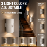 2-Pack Black and White Rechargeable Magnetic Dual Direction Wall Lamp - Widely Triple Sensing, 15s Automatic Timing & Constant On Mode, 3 Colours and 4 Brightness Levels for Hallways and Bedrooms