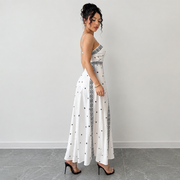 Women's White Boho Print Maxi Dress M Size - Stretch Polyester Fabric, Spaghetti Straps, Fitted Waist and A-Line Silhouette for Spring Summer Beach Vacations, Travel, Parties and Events In Australia - Darrahopens