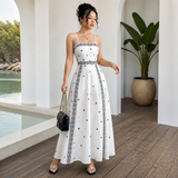 Women's White Boho Print Maxi Dress 2XL Size - Stretch Polyester Fabric, Spaghetti Straps, Fitted Waist and A-Line Silhouette for Spring Summer Beach Vacations, Travel, Parties and Events In Australia - Darrahopens