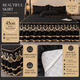 Blue and Gold European Soft Brushed Quilted Bed Skirt + 2 Pillowcases Set - Breathable Padded 180 x 200CM Mattress Cover with Lace Trim and 45CM Elevated Valance, All Season Dust Protection