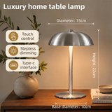 Silver Metal Mushroom Table Lamp with Top Touch Control, 3 Colour Mode & Stepless Dimming - USB-C Rechargeable Night Light, Stable Base and High-Transmittance Shade for Bedside and Dining In Australia - Darrahopens