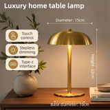 Gold Metal Mushroom Table Lamp with Top Touch Control, 3 Colour Mode & Stepless Dimming - USB-C Rechargeable Night Light, Stable Base and High-Transmittance Shade for Bedside and Dining In Australia - Darrahopens