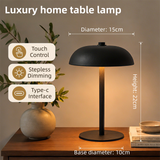 Black Metal Mushroom Table Lamp with Top Touch Control, 3 Colour Mode & Stepless Dimming - USB-C Rechargeable Night Light, Stable Base and High-Transmittance Shade for Bedside and Dining In Australia - Darrahopens
