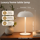 White Metal Mushroom Table Lamp with Top Touch Control, 3 Colour Mode & Stepless Dimming - USB-C Rechargeable Night Light, Stable Base and High-Transmittance Shade for Bedside and Dining In Australia - Darrahopens