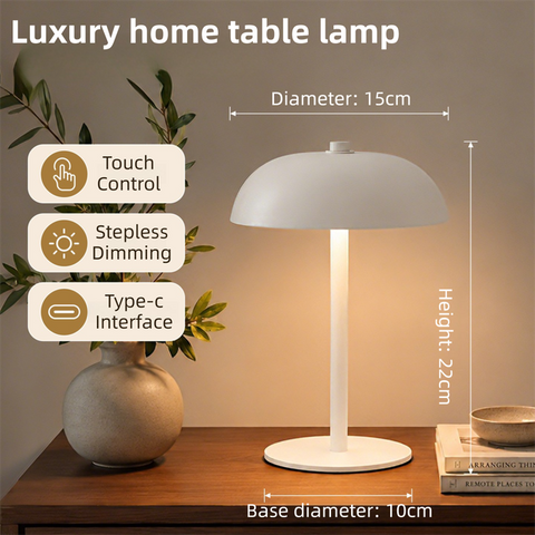 White Metal Mushroom Table Lamp with Top Touch Control, 3 Colour Mode & Stepless Dimming - USB-C Rechargeable Night Light, Stable Base and High-Transmittance Shade for Bedside and Dining In Australia - Darrahopens