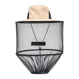 Beige Foldable Mosquito Net Fishing Hat with Storage Bag - Wide Brim Sun Shade and Adjustable Dense Mesh Face Veil, Outdoor Headwear for Angling & Leisure