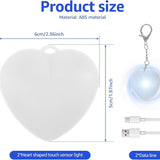 2 Pack Heart Shape Touch Night Light Keychain - Mini White Light Bag Charms with USB Charging, Lightweight LED Backpack Accessories