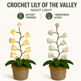 Beige Crochet Single Lily of the Valley Night Light - Handmade Cotton Yarn LED Potted Flower Warm Lamp, 3 Brightness Adjustment, Battery Operated Desk Decor & Creative Christmas Gift In Australia - Darrahopens