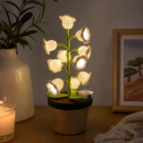 Beige Crochet Single Lily of the Valley Night Light - Handmade Cotton Yarn LED Potted Flower Warm Lamp, 3 Brightness Adjustment, Battery Operated Desk Decor & Creative Christmas Gift