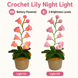 Pink Crochet Single Lily of the Valley Night Light - Handmade Cotton Yarn LED Potted Flower Warm Lamp, 3 Brightness Adjustment, Battery Operated Desk Decor & Creative Christmas Gift In Australia - Darrahopens