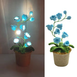 Blue Crochet Single Lily of the Valley Night Light - Handmade Cotton Yarn LED Potted Flower White Lamp, 3 Brightness Adjustment, Battery Operated Desk Decor & Creative Christmas Gift In Australia - Darrahopens