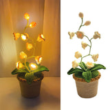 Yellow Crochet Single Lily of the Valley Night Light - Handmade Cotton Yarn LED Potted Flower White Lamp, 3 Brightness Adjustment, Battery Operated Desk Decor & Creative Christmas Gift In Australia - Darrahopens