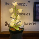Yellow Crochet Single Lily of the Valley Night Light - Handmade Cotton Yarn LED Potted Flower White Lamp, 3 Brightness Adjustment, Battery Operated Desk Decor & Creative Christmas Gift In Australia - Darrahopens