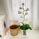 Orange Crochet Single Lily of the Valley Night Light - Handmade Cotton Yarn LED Potted Flower White Lamp, 3 Brightness Adjustment, Battery Operated Desk Decor & Creative Christmas Gift