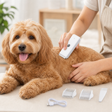 Black Portable Pet Grooming Clipper for Dogs and Cats - IPX7 Waterproof USB Rechargeable Low Noise Hair Trimmer with Ceramic Blade and 4 Combs for Home Veterinary Use