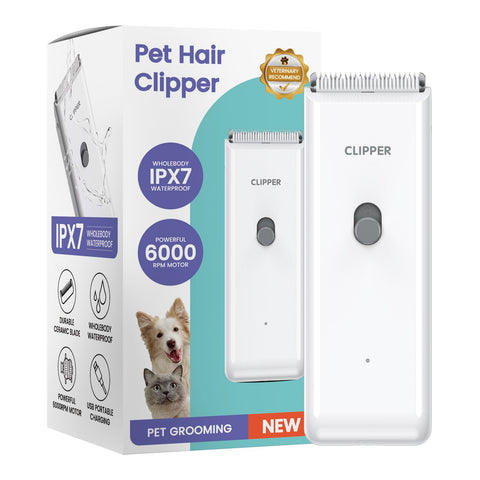 White Portable Pet Grooming Clipper for Dogs and Cats - IPX7 Waterproof USB Rechargeable Low Noise Hair Trimmer with Ceramic Blade and 4 Combs for Home Veterinary Use In Australia - Darrahopens