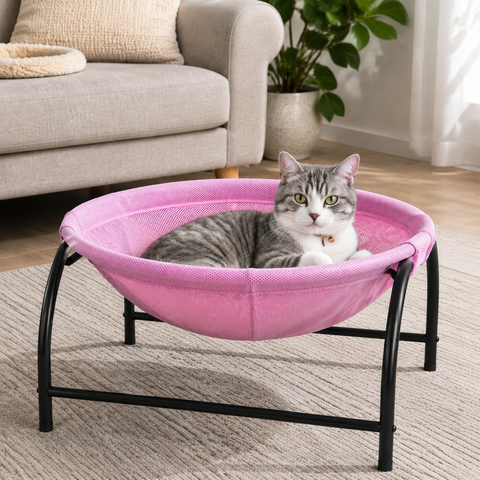 Pink Elevated Cat Hammock Bed - 45 x 42 x 23 cm Reinforced Iron Frame and Easily Removable Breathable Elastic Mesh, Stable Raised Cooling Lounger for Cats and Small Dogs All Season Use In Australia - Darrahopens