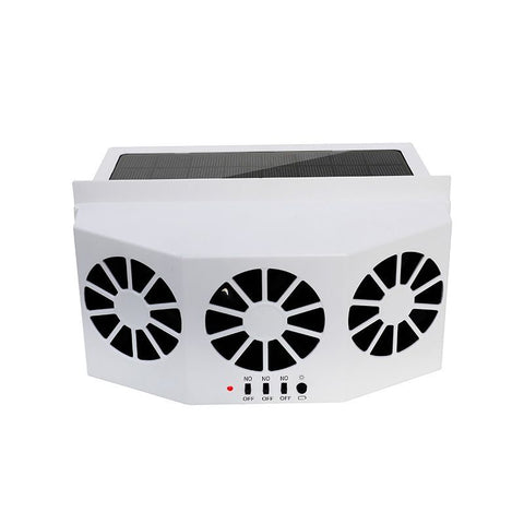 White Triple Outlet Car Window Ventilation and Exhaust Fan - Solar & USB Plug in, 4500 RPM Air Circulation and Foldable Space Saving, Remove Heat Odors Smoke and Stale Air for Most Vehicles without Anti-Pinch Feature In Australia - Darrahopens