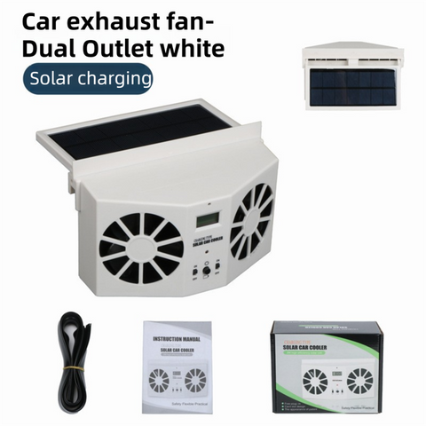 White Solar Rechargable Dual Outlet Car Window Ventilation and Exhaust Fan - 4500 RPM Air Circulation and Foldable Space Saving, Remove Heat Odors Smoke and Stale Air for Most Vehicles without Anti-Pinch Feature In Australia - Darrahopens