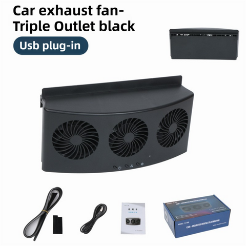 Black USB Plug in Triple Outlet Car Window Ventilation and Exhaust Fan - 4500 RPM Air Circulation and Foldable Space Saving, Remove Heat Odors Smoke and Stale Air for Most Vehicles without Anti-Pinch Feature In Australia - Darrahopens