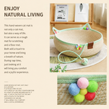 S Size Handwoven Natural Rattan Cat Bed and Scratcher - Washable Low-Mess Round Nest with White Removable Cushion, Pillow, Cooling Mat and Toy Ball for All-Season Indoor Rest In Australia - Darrahopens