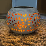 White Durable Iron Solar Powered Garden Light with Cut-Out Flower Deco - LED Oval Shaped Lantern, IP44 Weather Resistant, Decorative Lighting for Indoor Patio Balcony and Courtyard In Australia - Darrahopens