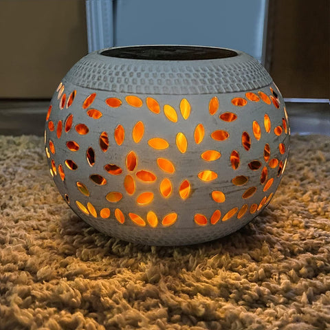White Durable Iron Solar Powered Garden Light with Cut-Out Flower Deco - LED Oval Shaped Lantern, IP44 Weather Resistant, Decorative Lighting for Indoor Patio Balcony and Courtyard In Australia - Darrahopens