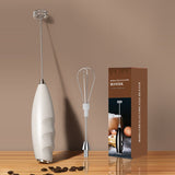 #07 White Handheld Electric Milk Frother - Battery Powered Dual Whisk with One Touch Control, Detachable Easy Clean Stainless Steel Heads for Coffee Milk Foam and Baking
