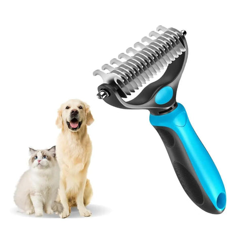 Blue Dual Sided Pet Knot Cutter for Dogs & Cats - 17 / 9 Tooth Undercoat Grooming Rake with Non-Slip TPR Handle, Perfect Long Fur Remove Tangles Mats Knots In Australia - Darrahopens