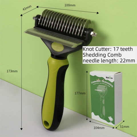 2-in-1 Green Pet Knot Cutter Built in Shedding Comb for Dogs & Cats - Undercoat Grooming Rake with Non-Slip TPR Handle, Perfect Long Fur Remove Tangles Mats Knots In Australia - Darrahopens
