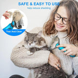 2-in-1 Green Pet Knot Cutter Built in Shedding Comb for Dogs & Cats - Undercoat Grooming Rake with Non-Slip TPR Handle, Perfect Long Fur Remove Tangles Mats Knots
