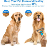 2-in-1 Green Pet Knot Cutter Built in Shedding Comb for Dogs & Cats - Undercoat Grooming Rake with Non-Slip TPR Handle, Perfect Long Fur Remove Tangles Mats Knots