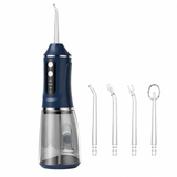 Blue Rechargeable Water Flosser Oral Irrigator with 3 Pressure Modes & 4 Nozzles - 380ml Detachable Tank, Type-C Charging, 0.6MM Fine Water Flow and 1600 Pulses Per Minute In Australia - Darrahopens
