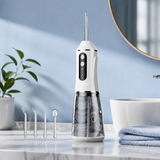 Pink Rechargeable Water Flosser Oral Irrigator with 3 Pressure Modes & 4 Nozzles - 380ml Detachable Tank, Type-C Charging, 0.6MM Fine Water Flow and 1600 Pulses Per Minute