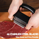 Stainless Steel Meat Tenderizer Tool - Heavy Duty 48 Needle Spring Loaded Tenderiser with Safe Baffle and Handle for Steak Beef Pressing and Everyday Kitchen Prep