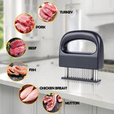 Stainless Steel Meat Tenderizer Tool - Heavy Duty 48 Needle Spring Loaded Tenderiser with Safe Baffle and Handle for Steak Beef Pressing and Everyday Kitchen Prep