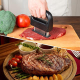 Stainless Steel Meat Tenderizer Tool - Heavy Duty 48 Needle Spring Loaded Tenderiser with Safe Baffle and Handle for Steak Beef Pressing and Everyday Kitchen Prep In Australia - Darrahopens