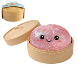 Realistic Steamed Bun Squishy Stress Relief Toy with Steamer Basket - Pink Glitter TPR Slow Rebound Squeeze Fidget for Adults In Australia - Darrahopens