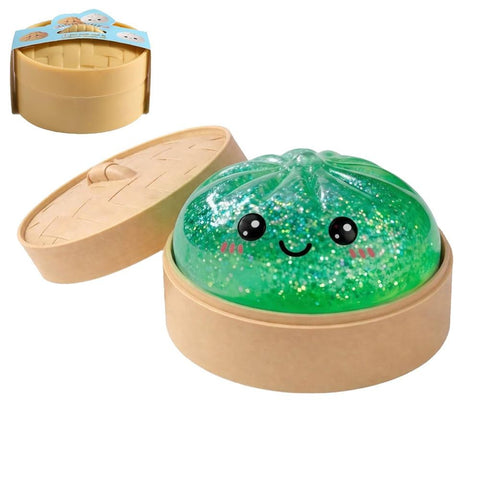 Realistic Steamed Bun Squishy Stress Relief Toy with Steamer Basket - Green Glitter TPR Slow Rebound Squeeze Fidget for Adults In Australia - Darrahopens