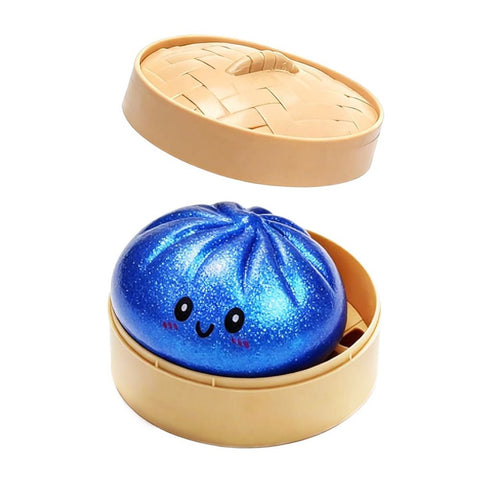 Realistic Steamed Bun Squishy Stress Relief Toy with Steamer Basket - Blue Glitter TPR Slow Rebound Squeeze Fidget for Adults In Australia - Darrahopens