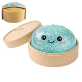 Realistic Steamed Bun Squishy Stress Relief Toy with Steamer Basket - Cyan Glitter TPR Slow Rebound Squeeze Fidget for Adults In Australia - Darrahopens