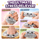 Realistic Steamed Bun Squishy Stress Relief Toy with Steamer Basket - Purple Glitter TPR Slow Rebound Squeeze Fidget for Adults
